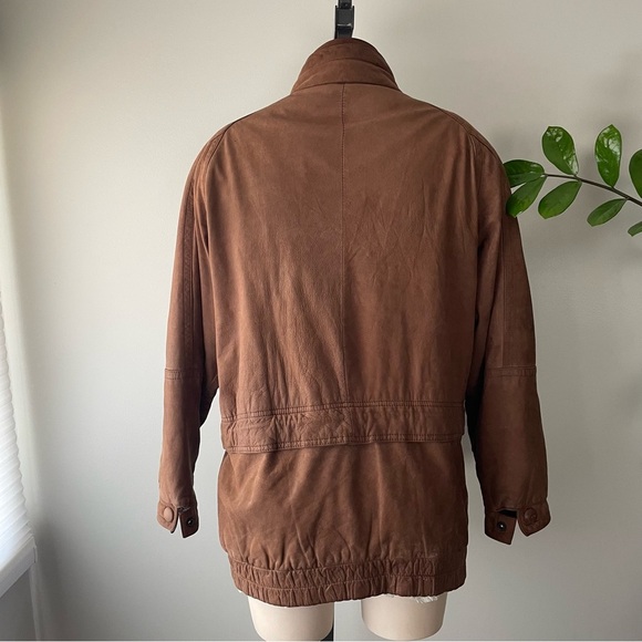 Vintage Architect Genuine Leather Zip Jacket Brown Cinchable Unisex Size Small - Picture 4 of 13